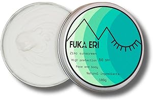 FUKA ERI Protector solar con zinc no-nano. Ingredientes minerales y naturales. Crema solar 50 SPF. Waterproof/Vegana. Cara y cuerpo. Sin plástico. Fácil de extender. 100g