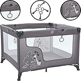 Spielstall Laufstall Reisebett mit Matratze (Design: GIRAFFE) + 4 Greiffringe