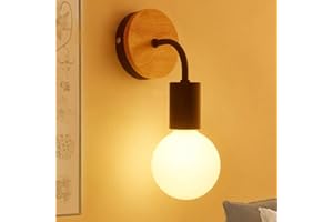 MENGJAY E27 Vintage Applique da Parete Interno Retro Metallo Legno Lampada Muro per Camera da Letto, Soggiorno, Bagno, Corridoio, Scale