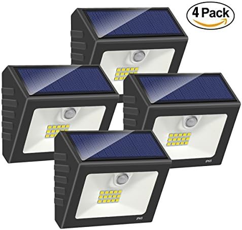 Solar Lights Motion Sensor, High Brightness 15 LED Wireless Waterproof Solar Powered Security Light Flood Lights with Unique Reflector for Wall, Gate, Patio, Yard, Garden, Driveway (Black)[Pack of 4]