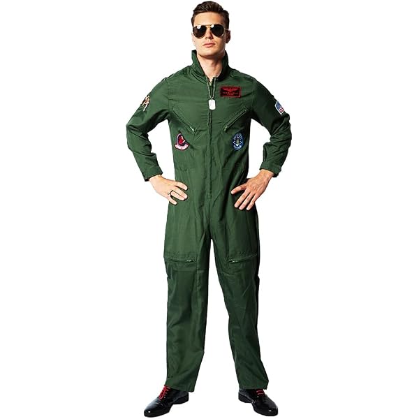 CoolChange Damen Fliegerkombi-Kleid – Kampfpilotinnen Kostüm In Olivgrün Mit Patches