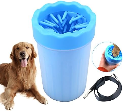 LEF Dog Paw Cleaner, Portable Dog Feet Washer Pet Cleaning Brush Cup for Wash Away Sediment on the Feet of Pets + Dog Whistle (Small, Blue)