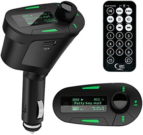 Car Kit MP3 Player Wireless FM Transmitter Modulator USB SD MMC LCD With Remote (Green light)