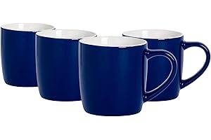 Argon Tableware Coloured Coffee Mugs - Navy - 350ml - Pack of 4 - Gloss Ceramic Stoneware Tea Mugs Latte Cappuccino Cups Hot Chocolate Cups Colourful Mug Set with Handle