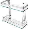 JANTEELGO 2-Tier Bathroom Shelves, Shower Caddy Bath Basket Storage Shelf, Thick Tempered Glass Aluminum Wall Mounted Bathroom Shelf Rack Kitchen Storage Shelf (2-Tier)