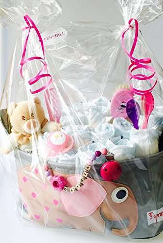 Elfenstall Windeltorte Pamperstorte 3 Sprouts Kinderwagentasche gefüllt mit Windeln der Marke Babylove, süssem Teddy-Bär Stofftier, Baby Bürsten-Set, 2 Breilöffel sowie Schnullerkette mit Schnuller als tolles Geschenk / Geschenkset zur Geburt oder Taufe auf Wunsch mit Name des Babys … - 3