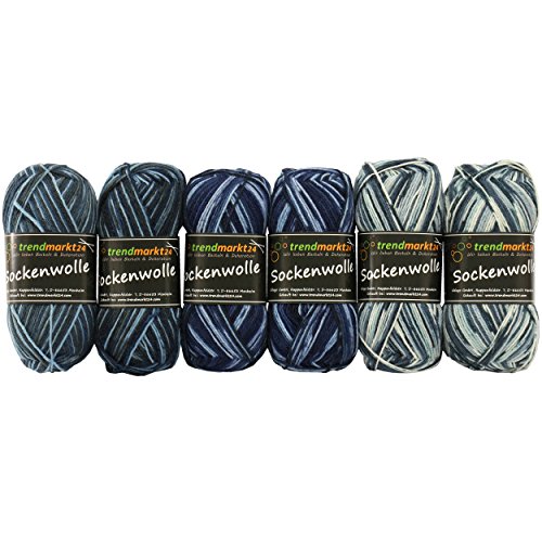 Wolle Set Mix ✓ Blautöne, 4fädig, schadstoffgeprüfte Qualität ✓ Wollpakete, insg. 300g (Sockenwolle 2x blau | 2x dunkelblau und 2 x mittelblau, je 50g), für 3 Paar Socken bis Gr.43 ✓ Material: 75% Schurwolle, 25% Polyamid ✓ OEKO-TEX Standard100 ( Ökotex ) ✓ Wolle für Socken 4fach ✓ Superwash ✓ hoher Tragekomfort ✓ hohe Strapazierfähigkeit ✓ filzfrei ✓ temperaturausgleichend ✓ feuchtigkeitsabsorbierend ✓ Ideal als Strumpfwolle oder Strickwolle ✓Sparpaket günstig | trendmarkt24 602018 - 2