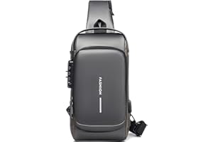 HJKIOPC Brusttasche Herren Sling Bag,Passwortschutz Anti-Diebstahl Crossbody Bag,Umhängetasche Outdoor Wasserdicht Lässige Herrentasche(Grau und Braun)