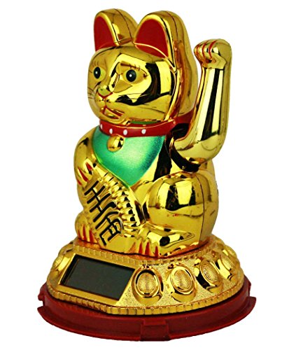 HAAC Solar Winkekatze Katze GLÜCKSKATZE Glücksbringer 13 cm Farbe gold / rot - 3