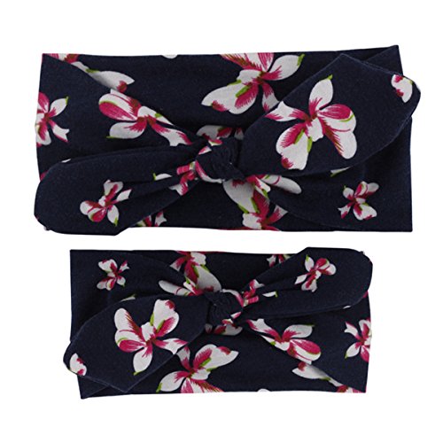 Aisi 2 Stück set Haarband Stirnband Mutter und Tochter, Baby breit schleife blumen Kopftuch Hasenohren