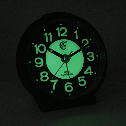 JCC charmante leuchtende kleine runde Handheld Größe nicht ticking Quarz Schreibtisch Uhr Wecker Reisewecker mit Licht Nacht, Snooze Funktion – batteriebetrieben (matt – blau) - 5