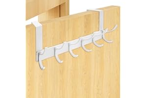 Ortviai Perchero Puerta con 6 Ganchos, Colgador Puerta, Perchero Puerta Baño Dormitorio, Percha Puerta Aluminio, Percheros P[uerta Blanco, Perchero Puerta Dormitorio - no se Requiere Taladrar
