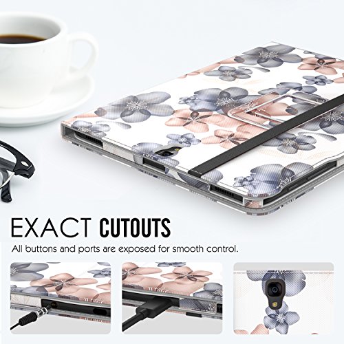 MoKo Samsung Galaxy Tab S3 9.7 Hülle – PU Leder Ständer Schutzhülle Smart Case Cover mit Stift-Schleife / Standfunktion und Auto Sleep / Wake Up Funktion für Samsung Galaxy Tab S3 9.7 Zoll (2017) SM-T820 / T825 Tablet, Blumen Marineblau - 3