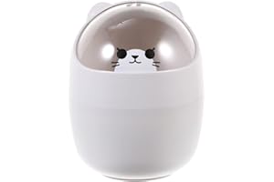 WINOMO Grazioso cestino per la spazzatura con orsetto, con coperchio, per ufficio, caffè, cucina, bidone della spazzatura, in carta, grigio