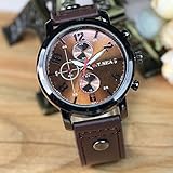 Kycut Herren-Armbanduhr, Quarzuhrwerk, luxuriös, Leder, Kaffeebraun