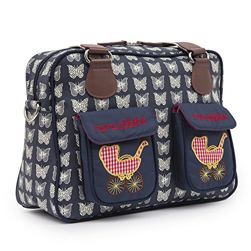 Pink Lining Mama et Bebe Cream Butterflies Changing Bags (Navy)