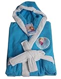 Algodón 100% natural Disney Albornoz con Capucha para niña Frozen Sisters Forever Celeste