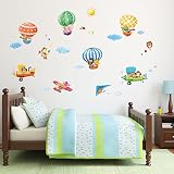 Decowall DAT-1406B1506B Tiere Heißluftballons & Doppeldecker-Flugzeuge Wandsticker Wandaufkleber Wandtattoo Kinderzimmer - 2