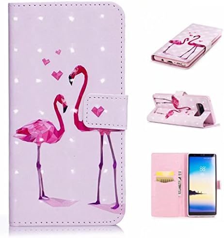 COWX case for Samsung Galaxy Note 8 Case Phone Holder PU Leather Case for Samsung Galaxy Note 8.0 Tablet Leather Pink with White Flamingo