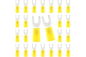 CEEYSEE 50 Pezzi Forcella Capocorda Elettrico Terminale Connettori Elettrici Diametro Foro M4 Crimpare Connettori – Per Cavi Da 4,0 – 6,0 mm² (Giallo/YPFY)