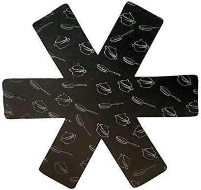 ASSIS Pot & Pan Protectors-Set of 6 Gray Print Premium Divider Pads to Prevent Scratching, Separate and Protect Surfaces of Your Cookware - for Home and RV(Black)