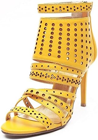 HAOHE Women's Sandals Spring Summer Fall Leather Hollow Wedding Office &amp; Career Dress Casual Party &amp; Evening Stiletto Heel Zipper Yellow