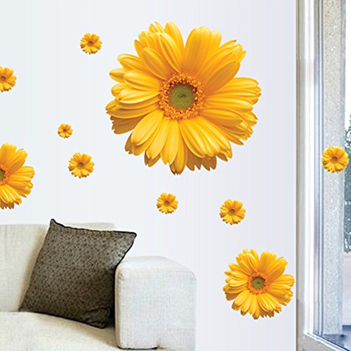 LianLe 45*60cm Blumen Gänseblümchen Wandtattoo Wandaufkleber Wandsticker Abnehmbar für Wohnzimmer Kinderzimmer Schlafzimmer Dekoration (Gelb) - 3