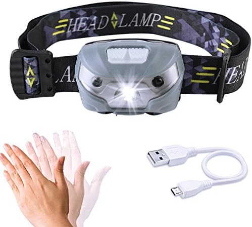 LED Headlamp Adjustable Waterproof Flashlight Torch with USB Rechargeable 3 Modes Outdoor Flashlight for Running Mountain Climbing Camping Reading Hiking Night Walking Biking (gray)