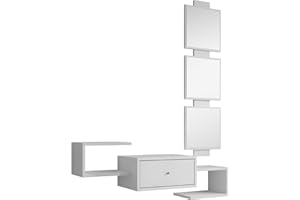 MB Muebles Bonitos, Recibidor Colgante Neo con Espejo y Cajón, Diseño Moderno, Melamina Mate, Color Blanco, 99,5x145x29,5 cm