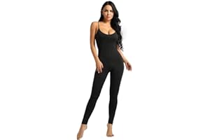 Aislor Women's Sleeveless Tank Unitard Bodysuit Solid Spandex Spaghetti Straps Leotard Jumpsuit