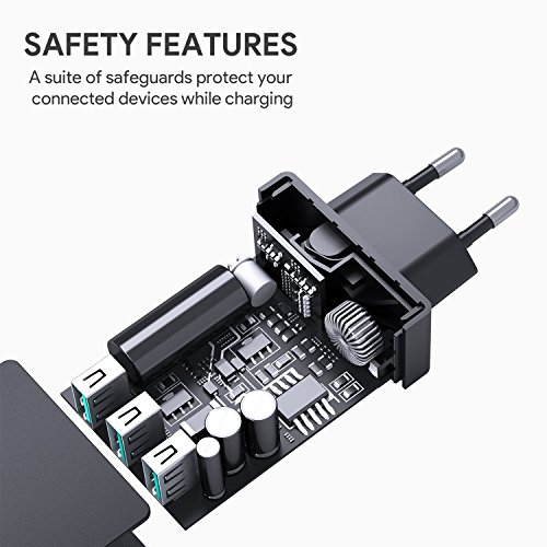 AUKEY Chargeur Secteur USB 3 Ports 30W 6A Chargeur Mural pour iPhone X 8 8 Plus  iPad Air Pro  Samsung  HTC  LG  Nexus et les autres smartphones