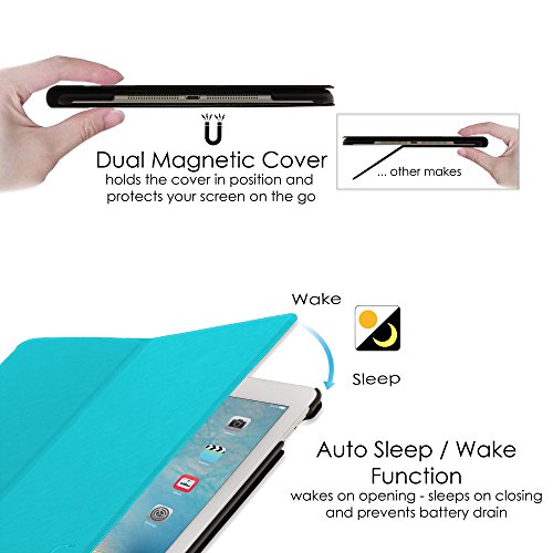 Forefront Cases® Neue Origami Leder Hülle / Tasche / Case / Cover für Apple iPad Air 2 / 2nd Generation (Oktober 2014) – Rundum-Geräteschutz und intelligente Auto-Sleep-Wake-Funktion - 5
