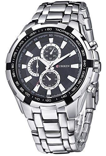 Inwet Herren Quarz Armbanduhr mit Schwarz Zifferblatt Analoge Anzeigen und Silber Edelstahl Armband Inwet Herren Quarz Armbanduhr mit Schwarz Zifferblatt Analoge Anzeigen und Silber Edelstahl Armband