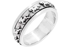 TREASUREBAY Anillo para mujer de 7 mm con forma de calaveras, nudo celta, trenza de caballos, plata de ley 925, giratorio, anillo para aliviar el estrés, talla L, M, N, P, R, T, y y