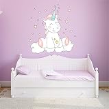 Wandtattoo Wandsticker Aufkleber Wall Tattoo Kinderzimmer Schlafzimmer Unicorn Einhorn cutie mit 6 Leuchtsternen 100 cm x 78 cm
