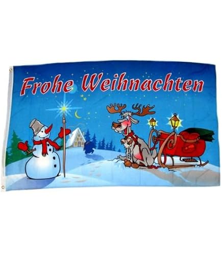 Weihnachtsflagge 90x150 Cm - Frohe Weihnaten Mit Rentier & Weihnachtsmann, Wetterfest & Doppelt Genäht