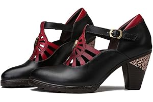 CrazycatZ Womens Leather Mary Jane Shoes Colorful Kitten Heel Vintage Patchwork Mary JanesShoes