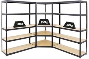 PROREGAL Mega Deal 1x Étagère d'angle + 2X Étagère Charge Lourde BIG Elephant S | Noir | Lot d'étagères Robustes de Garage, Atelier, Cave, sous-Sol, Stockage, Rangement, Rayonnage