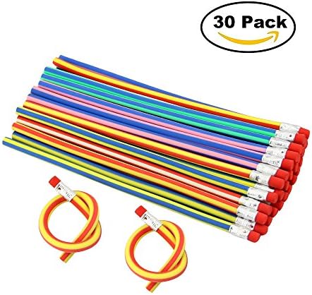 Soft Pencils, JTDEAL 30Pcs Soft Flexible Bendy Pencils 18cm with Eraser for Kid School Party Bag Gift Fillers (Multicolor)