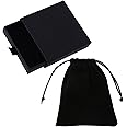 Acehome Jewelry Gift Box with Velvet Bag, Necklace Bracelet Earring Kraft Organizer Box Portable Square Lidded Pendent Storage Case for Birthday Xmas Christmas Wrapping-Black/9x9x1.8cm