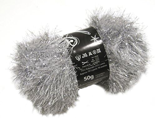 Silver Tinsel Sparkle Eyelash Chunky 50g Wool Yarn Ball Free Scarf Pattern