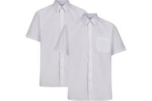 Trutex 2 Pack Short Sleeve School Shirts Boys (3-16+ Years) Non-Iron Boy's Button-Down Shirts, 2 x Boys Short Sleeve School Shirts, Durable Boys School Shirts - Genuine School Uniform