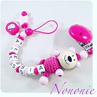 Schnullerkette mit NAMEN - 3D Teddy - Hello Kitty - Babyrosa und Pink