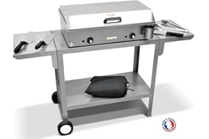 MIRICHAUD PLANCHAELEC - Pack Complet Plancha Electrique NEO E-650-2400W - Chariot + Accessoires - Inox - Thermostat Réglable - 10 Personnes - Made In France - L65 X P43 X H18 cm