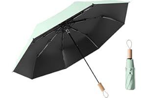 ERISED'S BIFROST Parapluie Pliable Compact de Style Nordique avec Revêtement en Tissu et Poignée en Bois , /Léger et Portable/8 Baleines/Petit Sac à Dos de Voyage/Pluie et Soleil et Protection UV à/Femmes et Enfants