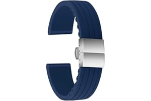 ULLCHRO Silikonowy pasek do zegarka, zapasowy gumowy pasek do zegarka, wodoodporny wzór w paski, 16 mm, 18 mm, 20 mm, 22 mm, 24 mm, bransoletka do zegarka z klamrą ze stali nierdzewnej