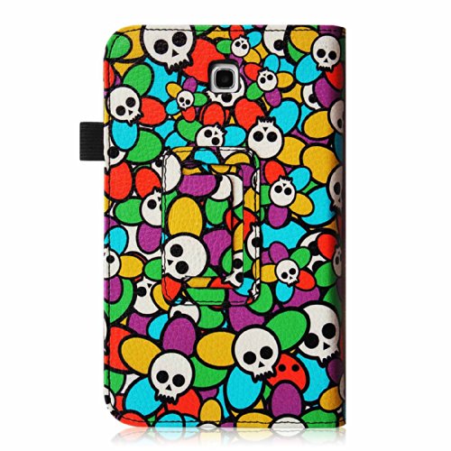 Fintie Samsung Galaxy Tab 4 7.0 Hülle Case – Slim Fit Folio Kunstleder Schutzhülle Cover Tasche mit Ständerfunktion für Samsung Galaxy Tab 4 7.0 T230 T235 (7 Zoll) Tablet, Totenkopf- und Blumenmuster - 6