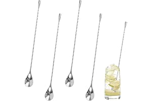 DHISPERARES 4 Stück Barlöffel 30cm, Langer Stiel Cocktail Löffel aus Edelstahl, Professioneller Cocktailrührlöffel con Spiralmuster, Langer Griff Rühroffel, Bar Spoon für Martinis, Kaffee, Bar, Cocktail Shaker
