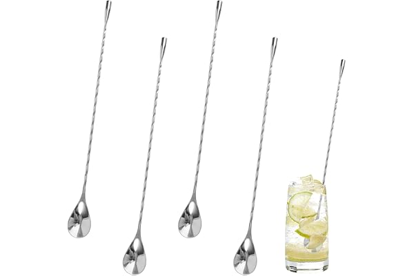 4 stycken barskedar 30 cm, långt handtag cocktailskedar av rostfritt stål, professionell cocktailrörsked med spiralmönster, långt handtag röroffel, bar sked för martinis, kaffe, bar, cocktailshaker
