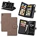 Produktbild KANTAS 9 Karten Brieftasche Flip Case Khaki PU Leder Handyhülle Case Matt Oberfläche Taschenhülle Wallet Ledertasche mit Magnetverschluss Standfunktion Geldbeutel für Sony Xperia XA1